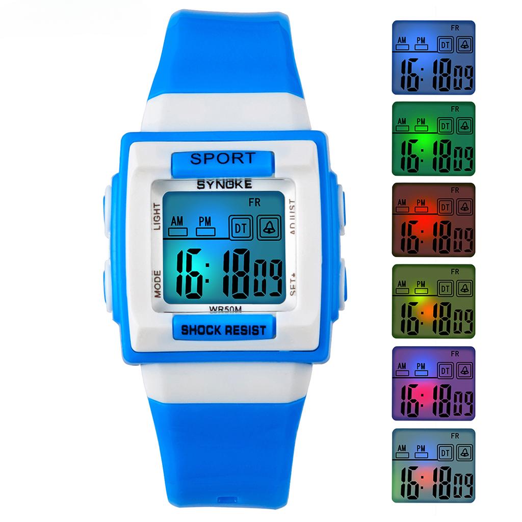 Kinder Elektronische Uhr Wasserdicht Sport Kinder Uhr Glow Multi Funktion Digital Uhr Sieben Farben Licht Geschenk Student