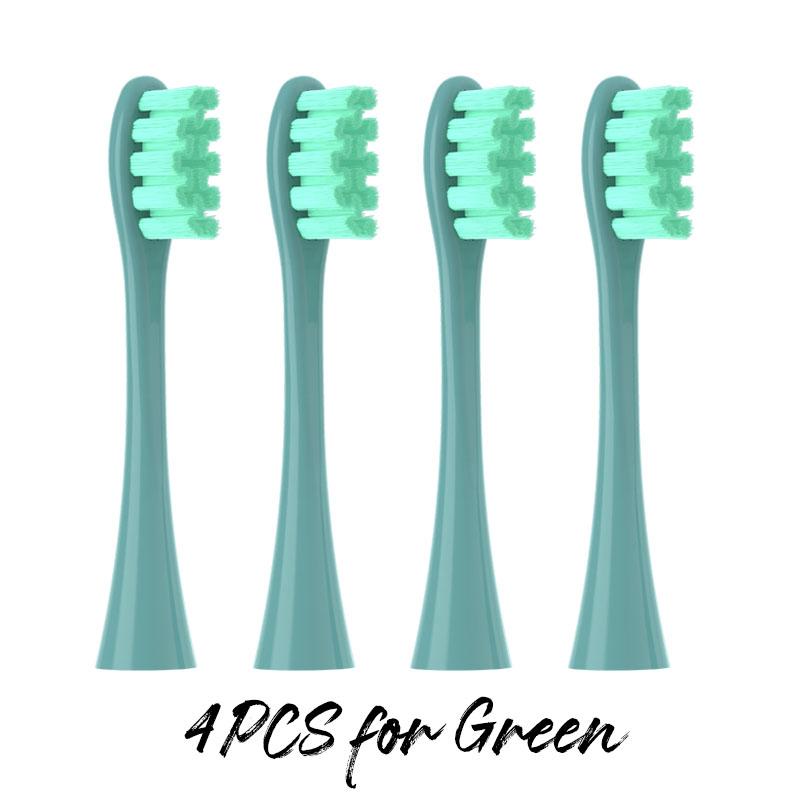 4 Stück Ersatzbürstenköpfe für Oclean X PRO/Z1/F1/One/Air 2/SE Soft DuPont elektrische Zahnbürste, vakuumversiegelt verpackt grün
