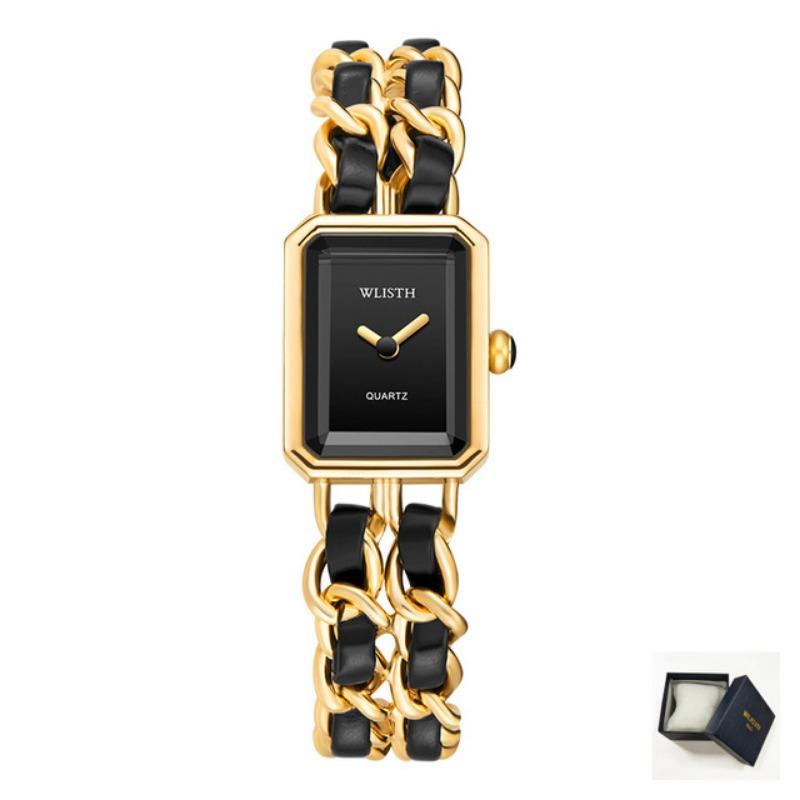 Damen Armbanduhren Luxus Damen Leder Edelstahl Gewebtes Uhrenarmband Quarz Armbanduhren Uhr Damen Kleid Uhren gold