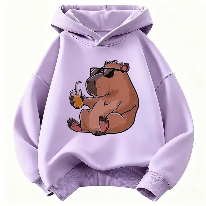 Süßes Capybara Kinderkleidung Hoodies Cartoon Capibara Mode Langarm Sweatshirt Kinder Jungen Kleidung 120 violett