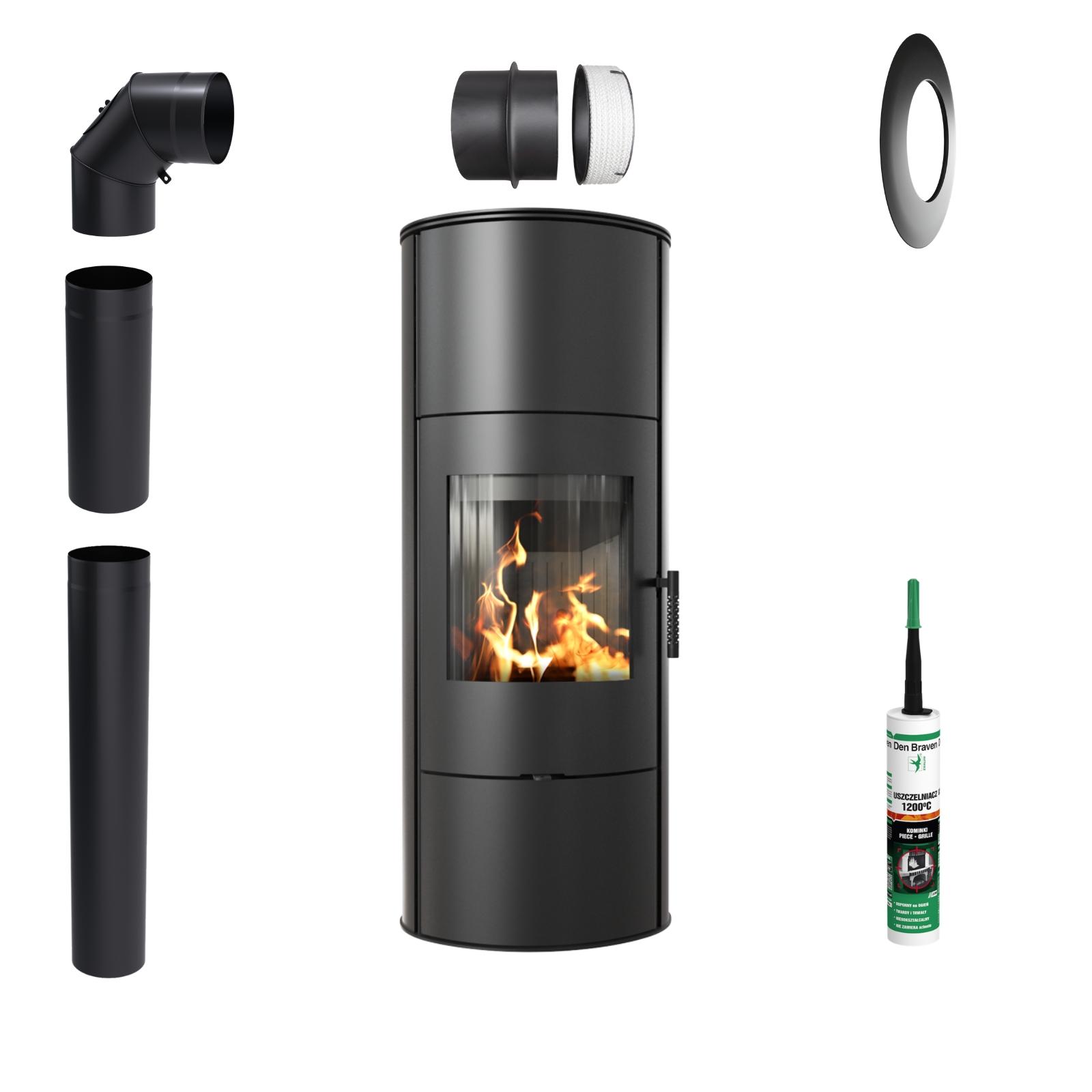 Freistehender Kaminofen KRATKI ROLLO/W 7kW fi 150 Schwarz TERMOTEC Set schwarz