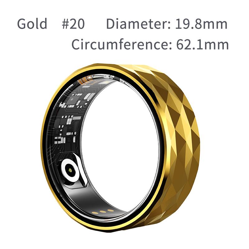 Smart Ring Männer Frauen Herzfrequenz Blutsauerstoff Schlaf Gesundheitsmonitor Sportaktivität Fitness Tracker Ring Drahtlose Bluetooth-Konnektivität USB-Aufladung R12 #20 gold