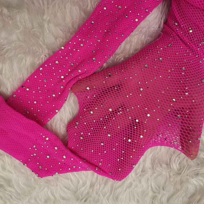 Sommer Fishnet Diamant Strumpfhosen Frauen Sexy Mode Shiny Net Strumpfhosen Weibliche Dünne Strass Mesh Nylon Strümpfe Strumpfhosen One Size pink