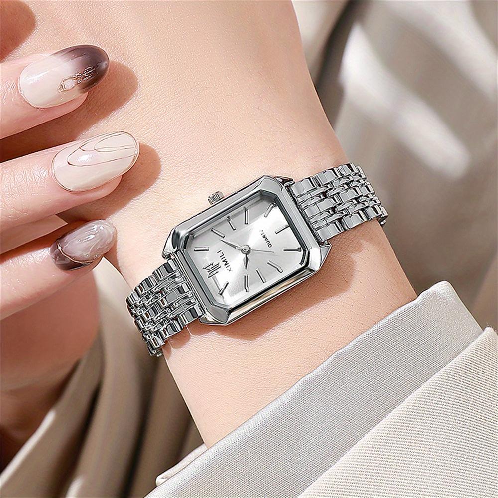 Frauen Uhr Edelstahl Damen Business Uhren Weibliche Quarz Armbanduhren silber weiße