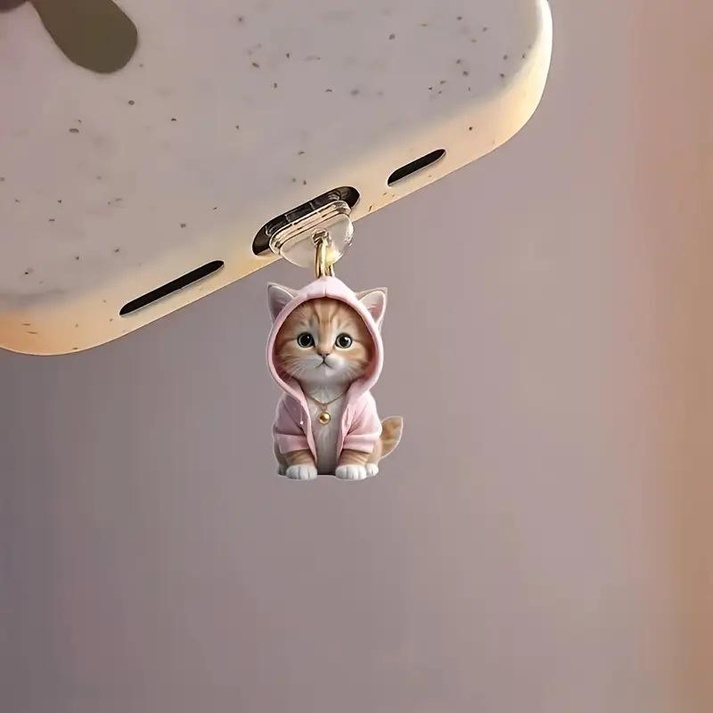 2D Flacher Acryl Schwarze Katze Handy Staubschutzstecker Für Iphone Universal Typ-C Ladeanschluss Schutzstopfen Anti-Staubstecker Anhänger For iPhone5-14
