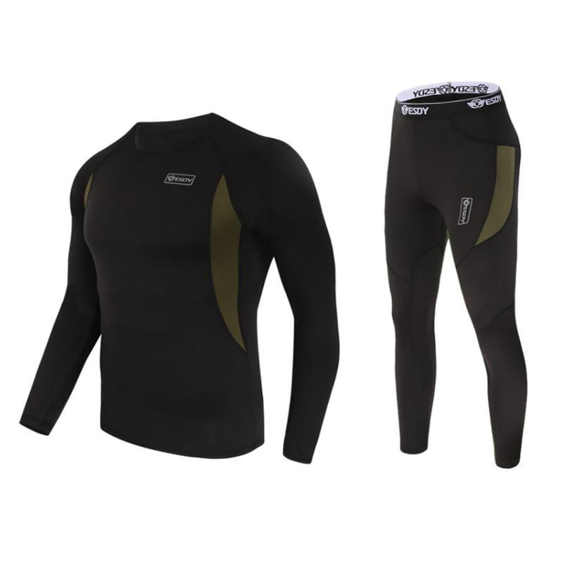 Herren Outdoor Camo Thermo-Unterwäsche, Sportunterwäsche, Fleece, warme Strumpfhosen, Kompression, schnell trocknend, Thermo-Unterwäsche-Set, Herren-Camo-Anzug L black