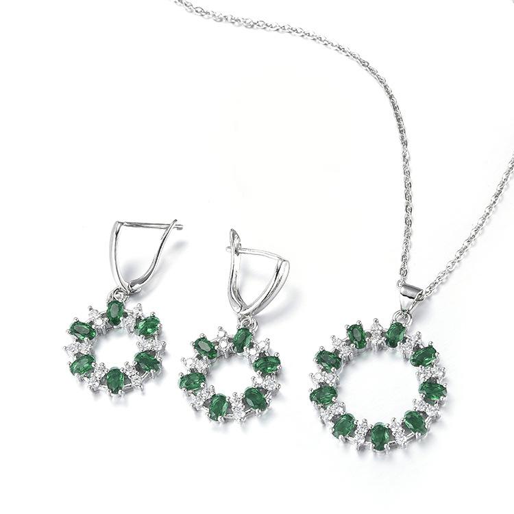 Einfaches und hochwertiges Regenbogen-Saphir Ohrringe Halskette Schmuckset kreisförmiger Ring Zirkon Schmuckset white