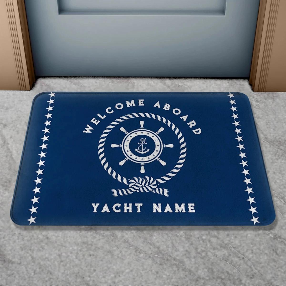 Fußmatte Bootsname Personalisiert Nautisch Anker Kompass Steuerrad Seil Rutschfeste Badematte Yacht Dekor Innen Außen Willkommen Ru 50x80cm