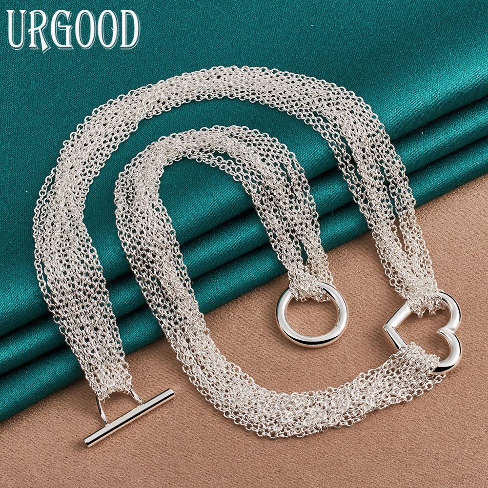 925 Sterling Silber Multi-Ketten-Herz-Halskette Modeschmuck 45cm