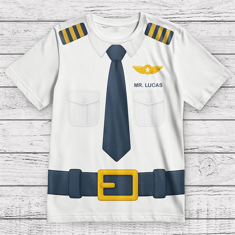 Lustige Pilot Uniform Grafik T-Shirts für Herren Sommer Mode Kurzarm 3D Gedruckte T-Shirts Lässige Übergroße Rundhals T-Shirts 6XL gray