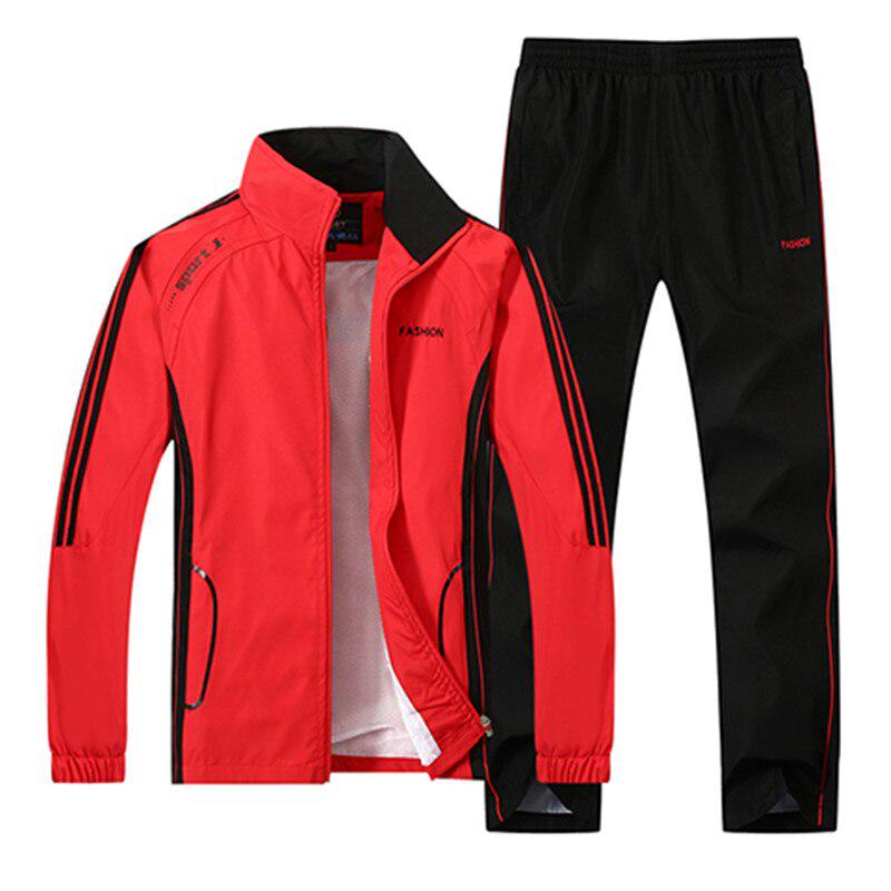 Herren-Set, Frühling und Herbst, Herren-Sportbekleidung, zweiteiliges Set, sportlicher Anzug, Jacke + Hose, Trainingsanzug XL rot