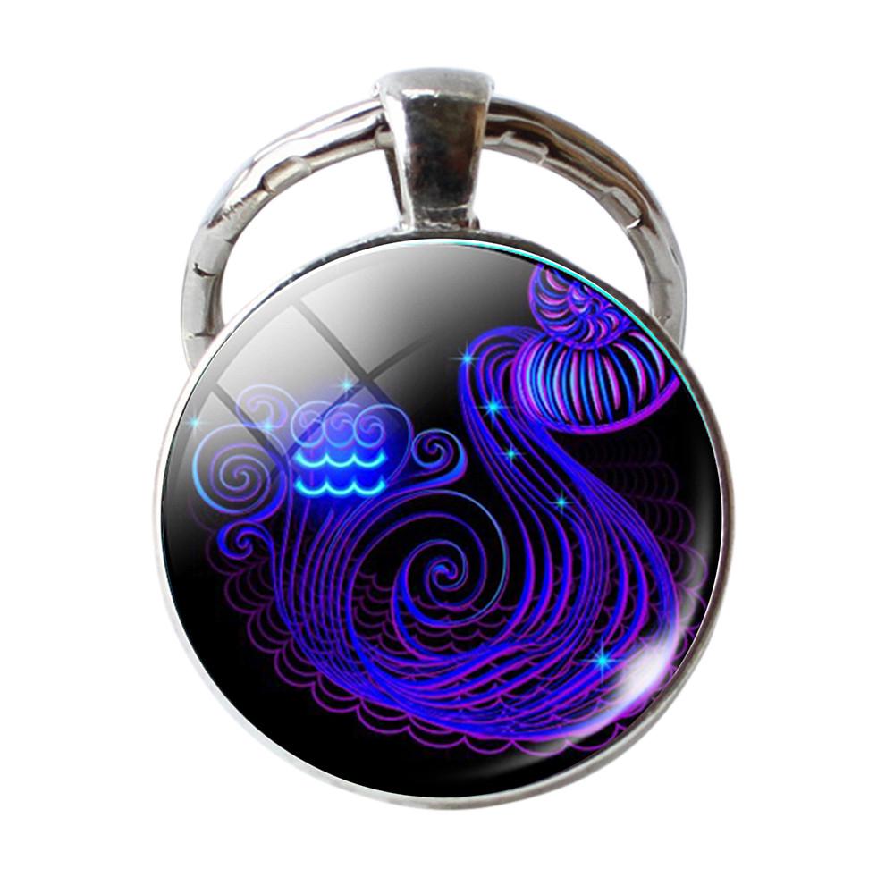 Schlüsselanhänger mit 12 Sternbildern, Sternzeichen-Anhänger, doppelseitiger Schlüsselanhänger, Schlüsselanhänger, Black Friday-Geschenke Aquarius