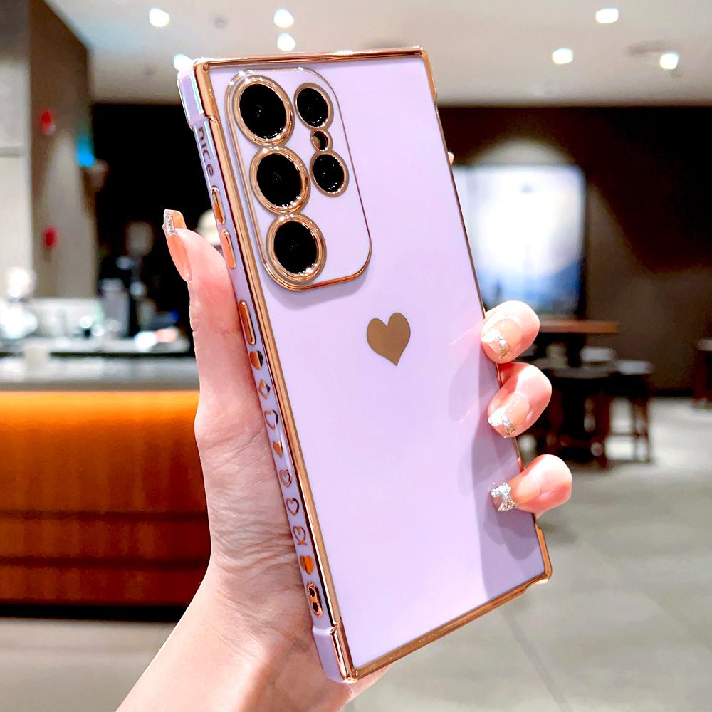Luxus-Überzug-Silikon-Softcase für Samsung Galaxy S25 S24 S23 S22 S21 Ultra Plus FE A52 A53 A54 A55 S 25 24 Love Heart Cover For Samsung S23