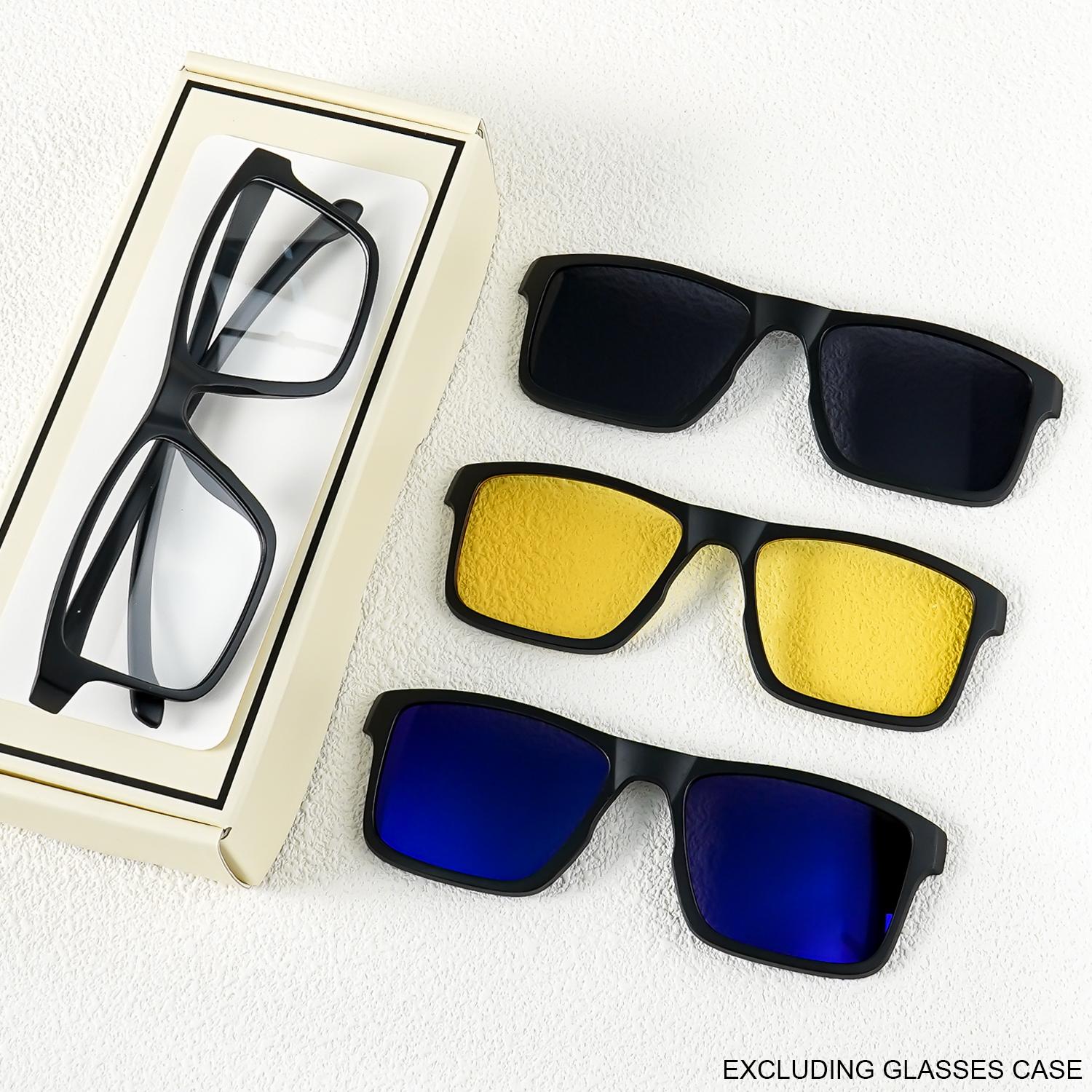 Ein neues Set modischer Sonnenbrillen mit magnetischem Clip-On-Design, 1 Gestell und 3 austauschbare Gläser, Unisex, neues quadratisches Brillen-Set