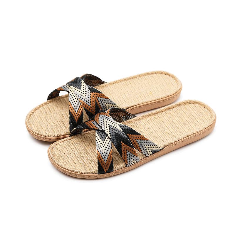 Sommer-Paar-Leinen-Hausschuhe, schweißabsorbierend, rutschfest, leicht, ultraleicht, Sandalen und Hausschuhe, bequeme Hausschuhe 44-45 braun