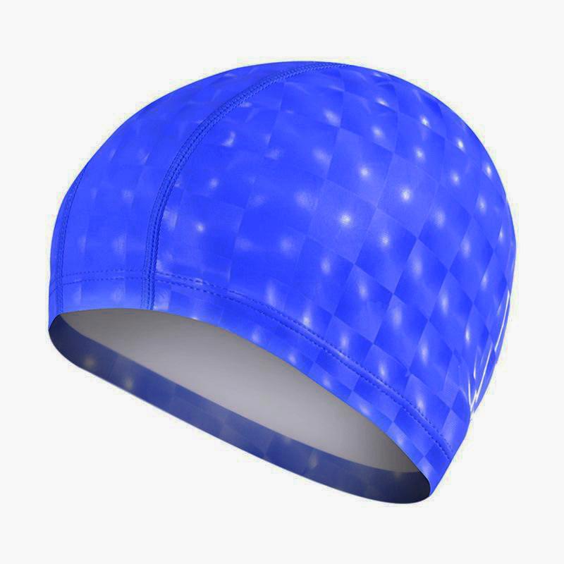 Männer Frauen Elastische Wasserdichte PU Badekappe Schützen Ohren Langes Haar Schwimmen Pool Hut Tauchen Kappe königsblau