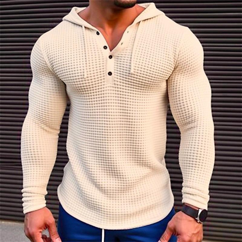 Herren Waffel Top Geknöpft Hoodie T-shirt Urlaub Langarm Casual Fashion Shirts Herren Hoodies & Sweatshirts Herren M
