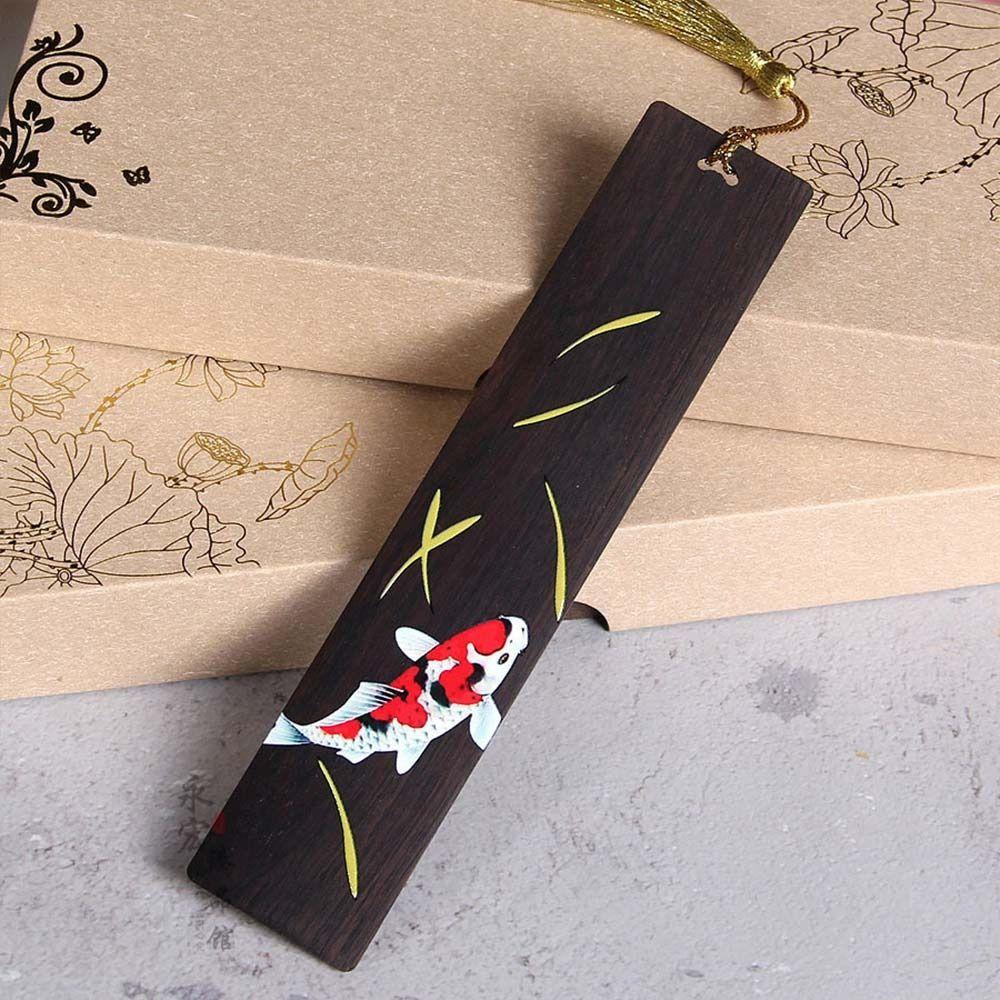 Holzfarbe bemalt Lesezeichen im chinesischen Stil Retro Carving Ebenholz Buchklammer Paginierungszeichen Studenten Schreibwaren Schulbedarf black