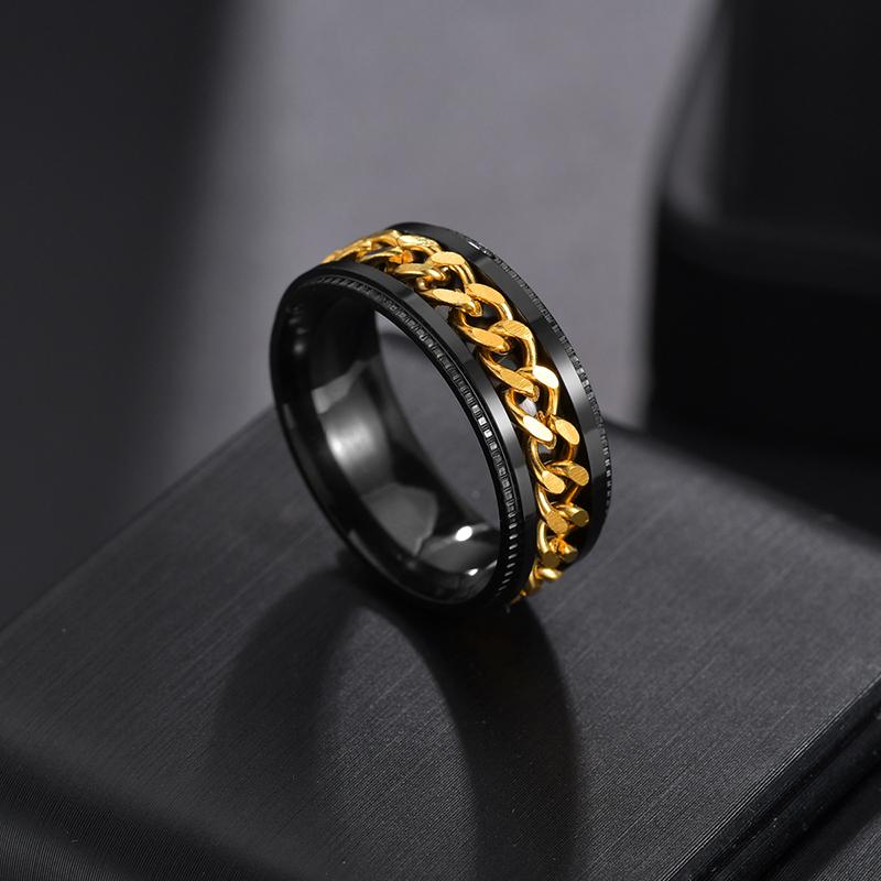 RotateTitanium Edelstahl Kette Spinner Ring für Männer Punk Cool Blau Gold Schwarz Rock Ringe Paar Schmuck Geschenk Ringe Zubehör 9 gold/schwarz