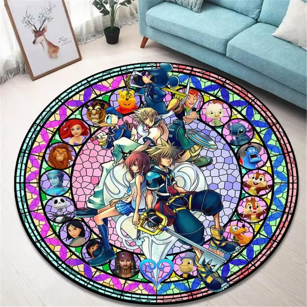 Verspieltes Spiel K-Kingdom Hearts Runder Teppich Männerhöhle Wohnzimmer Sofa Deko Teppich Bettseite Weicher Teppich Spielzimmer Drehstuhl Bodenmatte 40X40cm