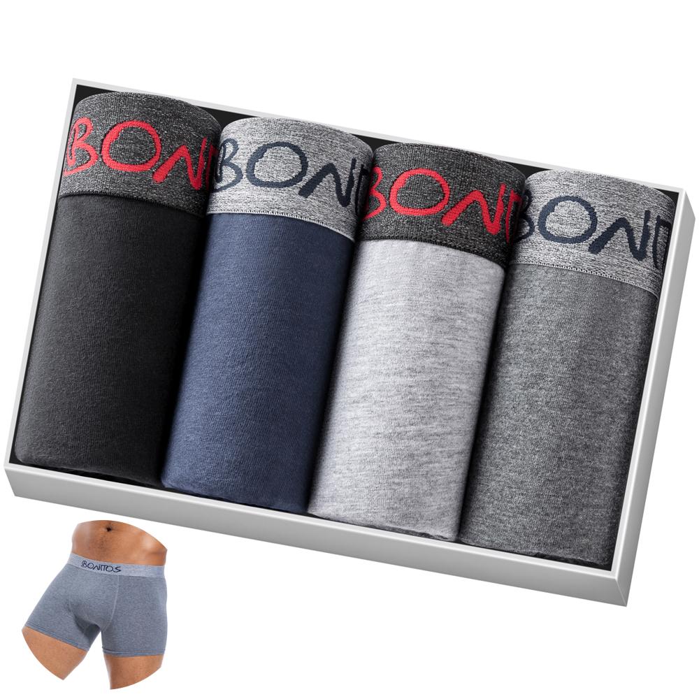 BONITOS 4-teilige Boxershorts, einfarbig, sexy Herrenhöschen, Baumwolle, Herrenunterhose XL