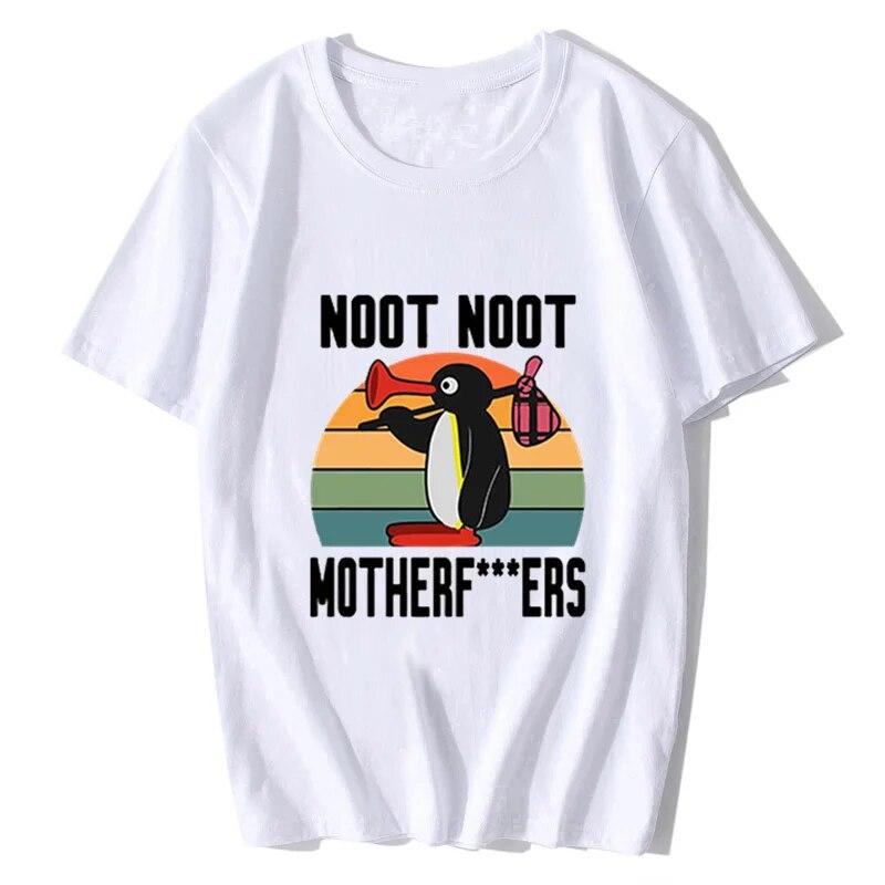 Noot Noot Pingu Kawaii Junge Mädchen Süßes T-Shirt Anime T-Shirt Cartoon Lustiger Pinguin Grafik Tops Frauen Männer Lässiges Übergroßes T-Shirt XS weiß