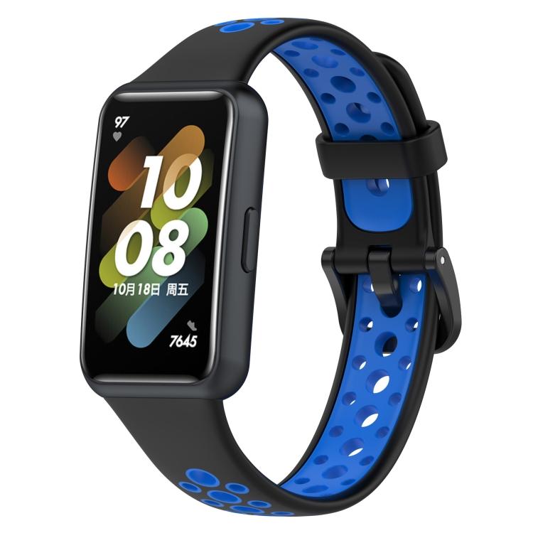 Für Huawei Band 7 / 7 NFC Zweifarbiges atmungsaktives Silikon-Uhrenarmband For Huawei Band 7 / 7 NFC schwarz