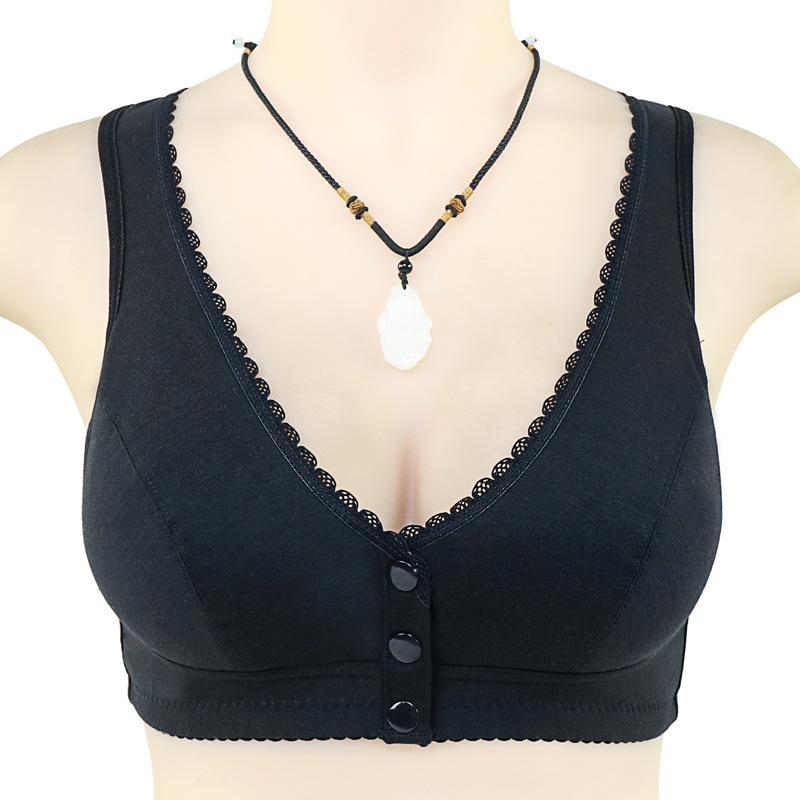 Unterwäsche mit vorderer Schnalle und Spitzenkanten für Damen, weiche Baumwoll-BHs im Westenstil, große Größe, ohne Stahlring, Unterwäsche für Damen 44 schwarz