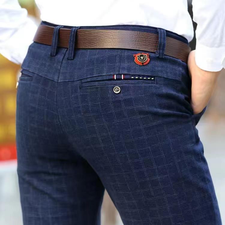 Warme Herrenhose im klassischen Stil, Business-Fleece, dicke Gitterhose, männliche Markenkleidung 36 blau