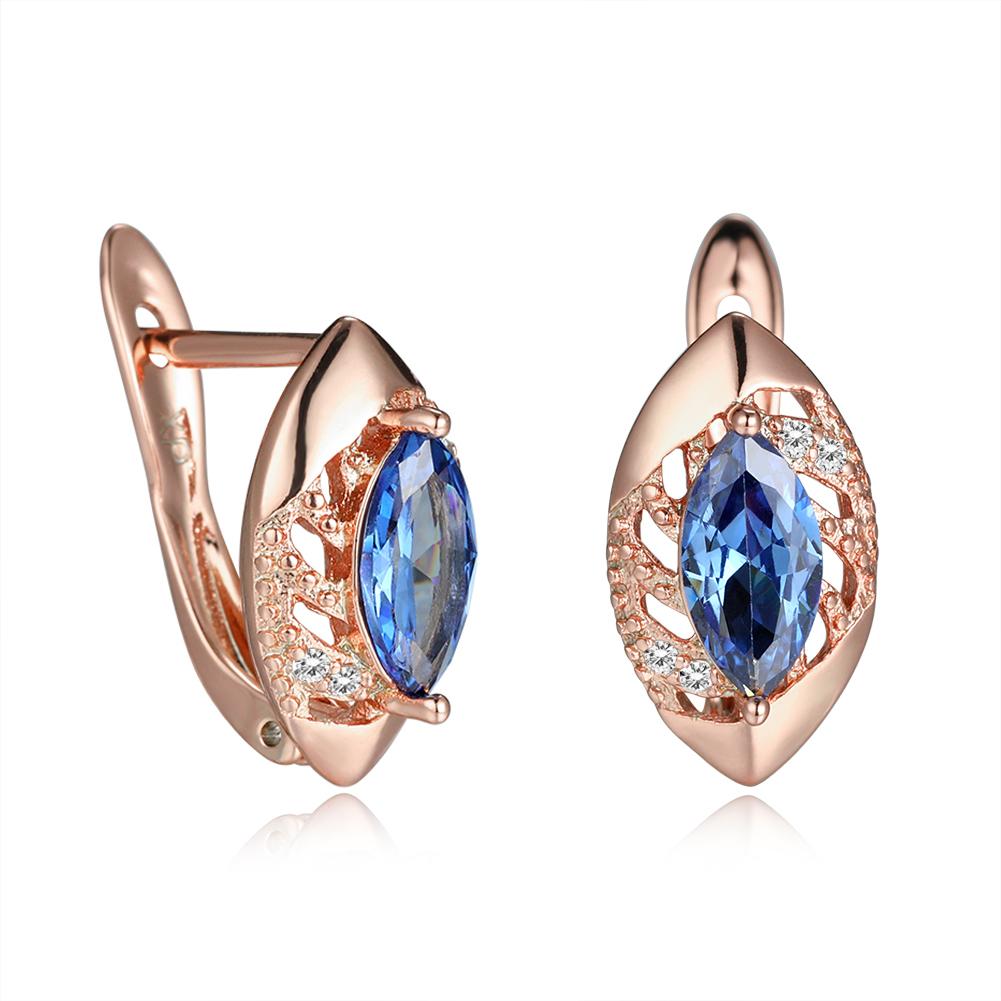 Roségoldfarbene Marquise-Schliff-Ohrringe, Lila, Rosa, Blau, Aqua-Kristall, Hakenohrringe, Geburtsstein-CZ-Tropfen-Ohrringe, hohle Blatt-Ohrringe blau