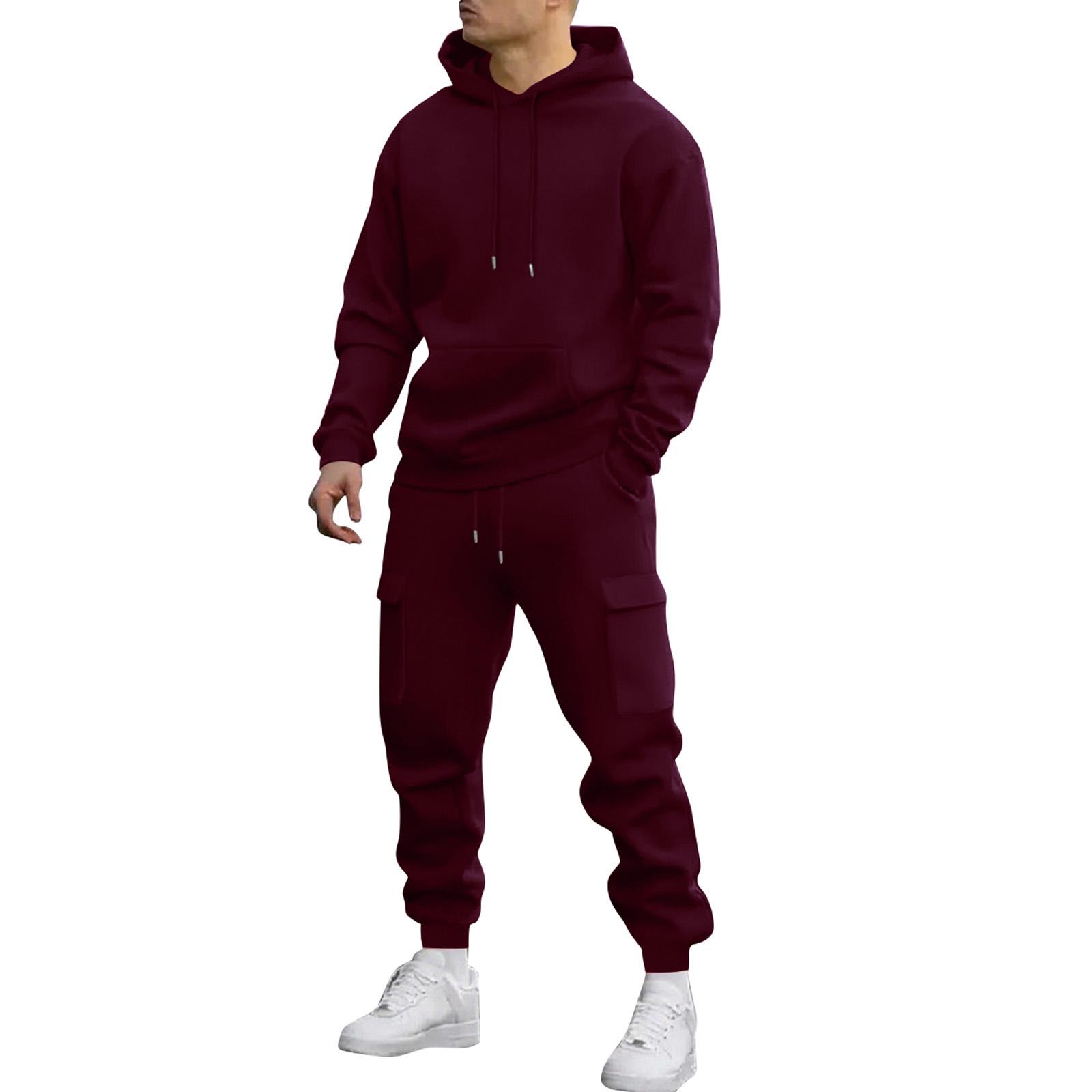 Herren Sweatshirt Anzug Herren Einfarbig Lässig Sportanzug Sweatshirt Anzug L weinrot