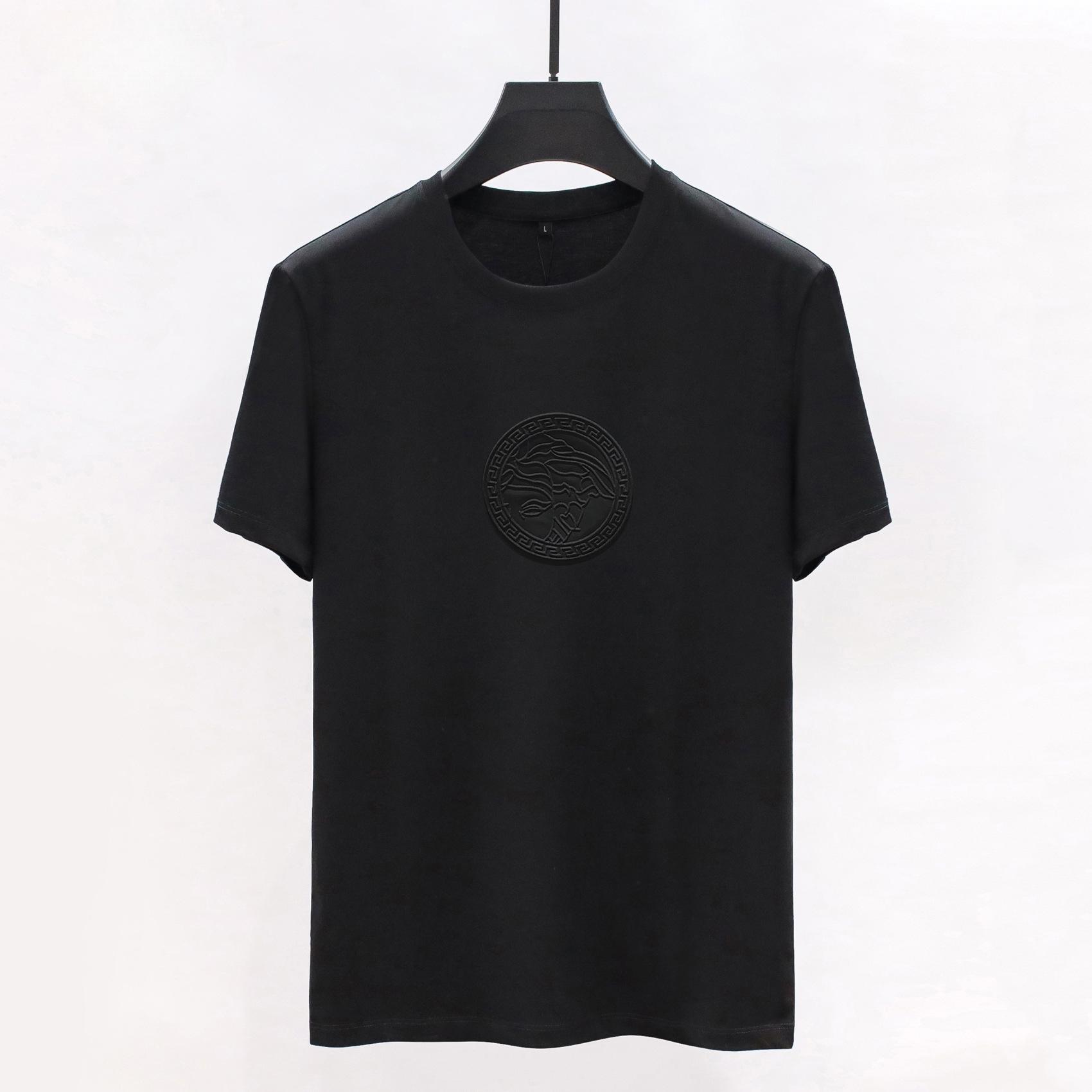 Frühling Sommer Herrenmode Weiche Seide Herren Rundhals Kurzarm T-Shirt 4XL schwarz