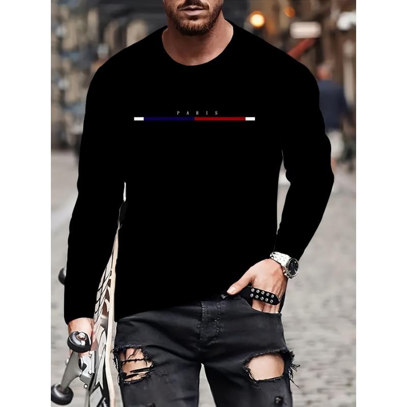 Herren Langarm T-Shirt mit Farbverlauf-Buchstabendruck Lässig O-Ausschnitt Street Top Mode Lässig Langarm Pullover Herbst Herrenbekleidung S