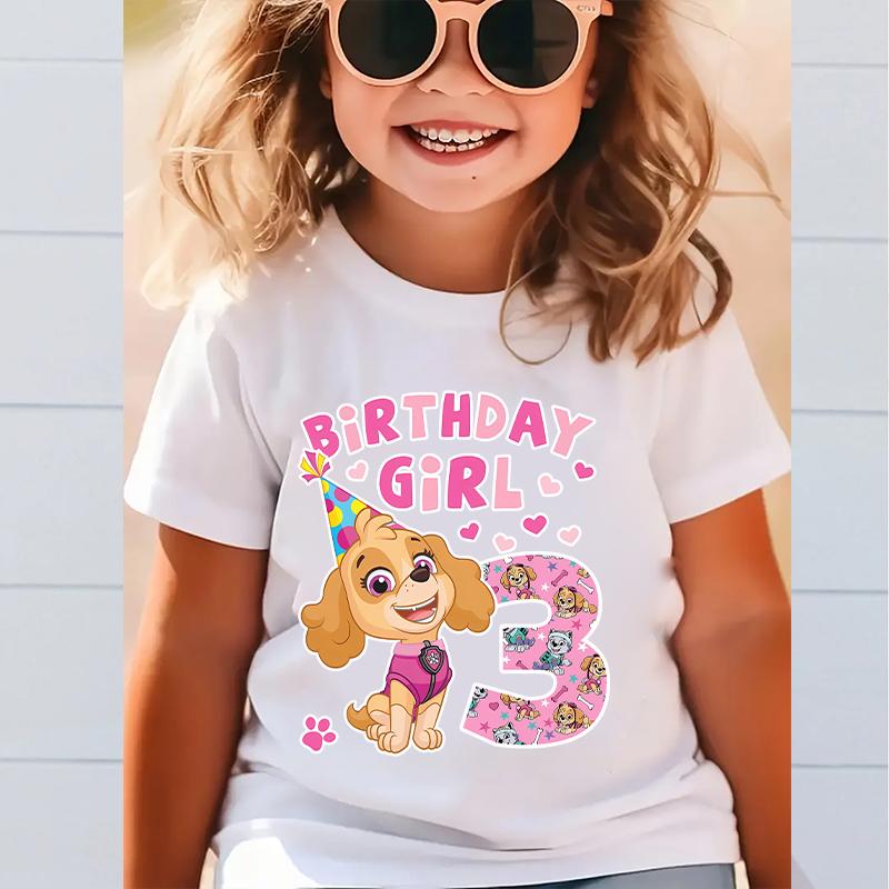Süßes PAW Patrol Zahlen-T-Shirt Cartoon Mädchen Kleidung Kurzarm Sommer Kleinkind Baumwolle Geburtstag Kinder Outfit Outdoor Kleidung Geschenke 150
