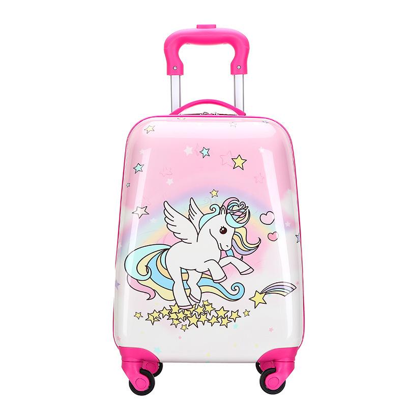 Kinder-Cartoon-Rollgepäck, Kinder-Reisekoffer auf Rad, Trolley-Gepäcktasche, Handgepäck-Koffer, für Kinder, Geschenk, rosa Mädchen-Trolley-Koffer 18 Zoll 18'