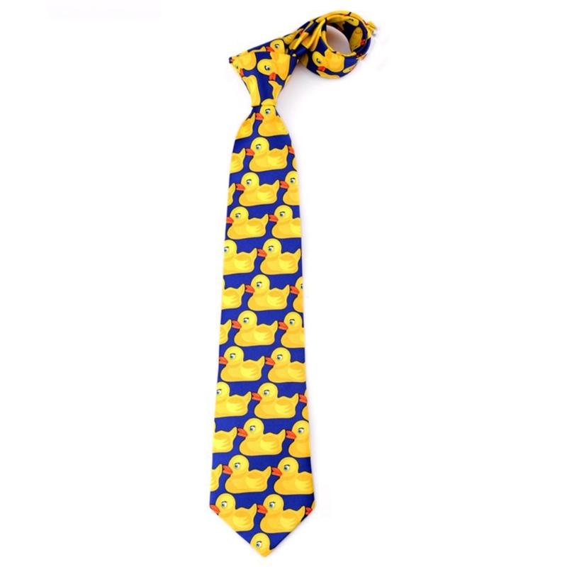 Stilvolle Krawatte mit Gummi-Enten-Muster für Herren, formelle Kleidung, lustiger Cartoon-Druck, Polyester-Seide, Hochzeit, lange Krawatte 1 yellow