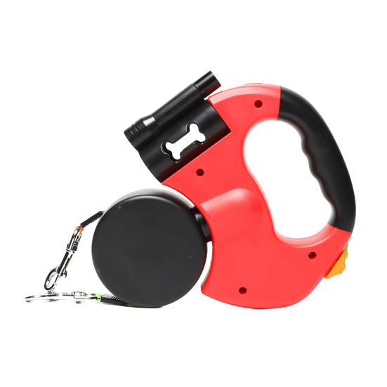 Einziehbare Hundeleine für 2 Hunde, verwicklungsfreies Hunde-Laufband mit Taschenlampe, doppelte Hunde-Trainingsleine für mittelgroße und kleine Hunde rot