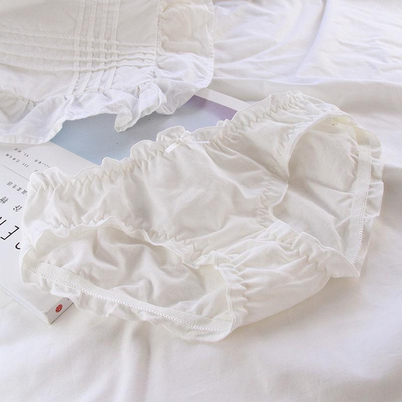 Antibakterielle Baumwolle mit dünnem Schnitt, japanische süße Damenunterwäsche, atmungsaktive Slips mit niedriger Taille und Pilz für Damen L weiß