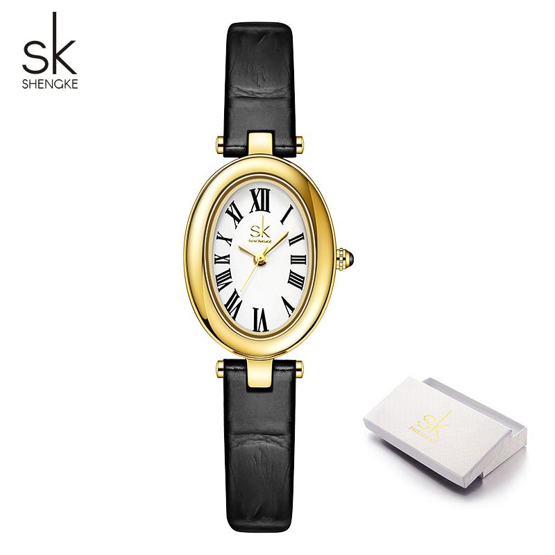 Shengke Mode Neues Design Damenuhren Baignoire Damenarmbanduhren Top Marke Weiblich Beste Geschenke Uhr goldgelb