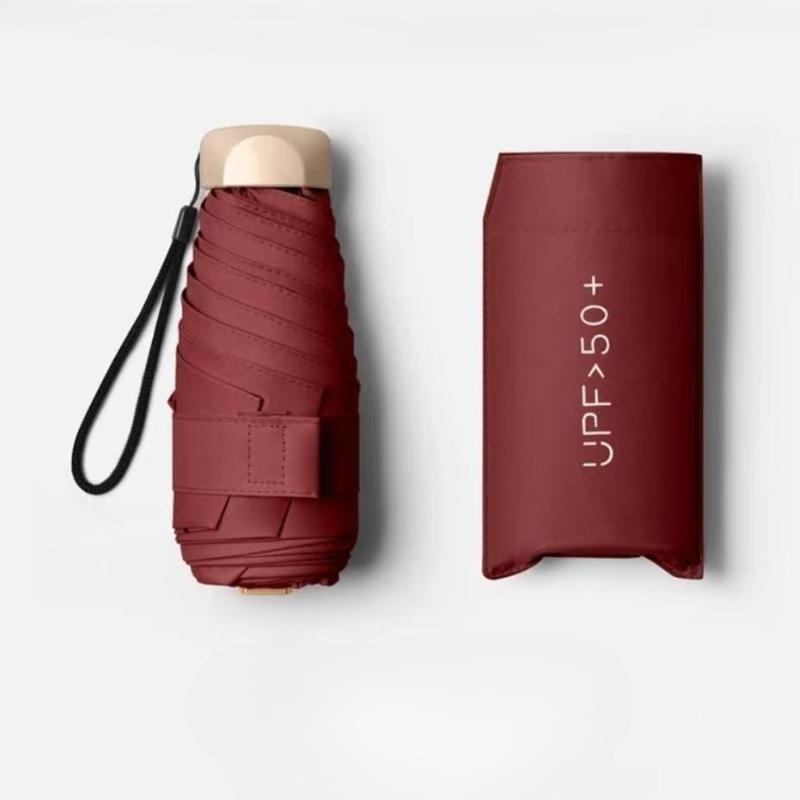 Mini-Sonnenschirm für den Außenbereich, UV-Schutz, ultraleicht, faltbar, fünffach faltbar, Sonnenschirm wein rot