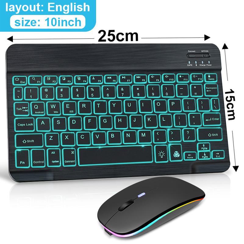 Kabellose Tastatur, Bluetooth-Tastatur und Maus, Spanisch, Russisch, Mini-Tastaturen, Tablet-Tastatur mit Hintergrundbeleuchtung für Phone Pro English schwarz