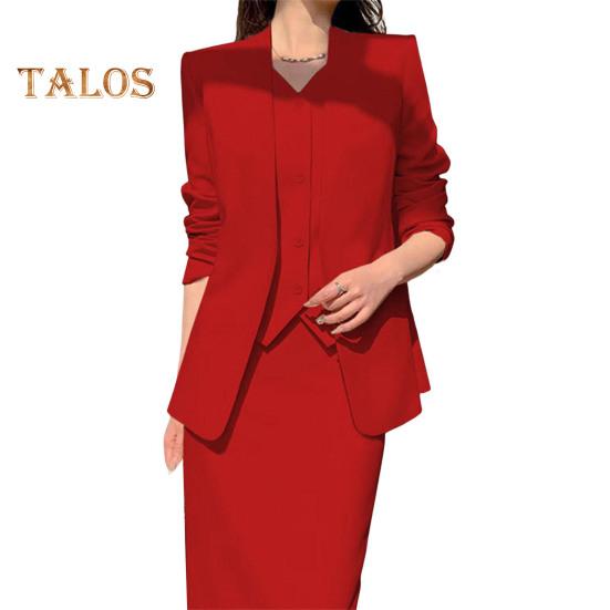 2 Teile/satz Damen Anzug Mantel Rock Set Formeller Business Stil Lange Ärmel Offener Sticth Mantel Hohe Taille Slim Fit A-linie Midi Rock OL Pendeln Büro XL rot