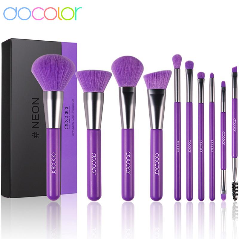 Docolor 10 Stück lila Make-up-Pinsel aus Kunsthaar, professionelles Puder, Foundation, Rouge, Augenmischung, Kontur-Make-up-Pinsel 10pcs Makeup Brush