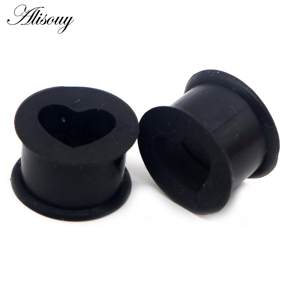 2 Stück Silikon-Ohrstöpsel und Tunnel in Herzform, flexible Ohrstöpsel, Ohr-Expander, Tunnel, Ohrringe, Messgeräte, Körperschmuck, Piercings 5mm schwarz