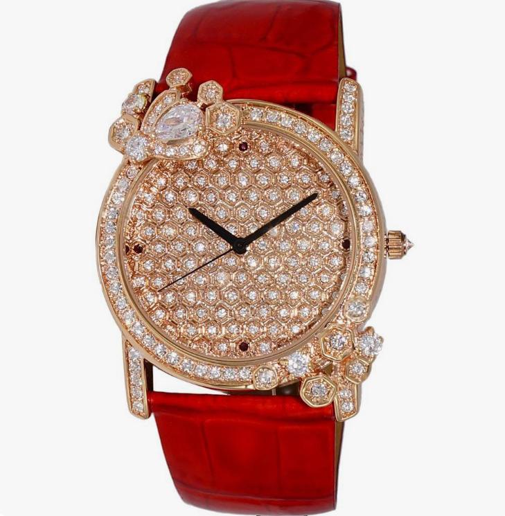 Adee Kaye Royale Collection Kristallakzente Roségold Zifferblatt aus österreichischen Steinen Quarz AK2000-LRG Damenuhr rose gold