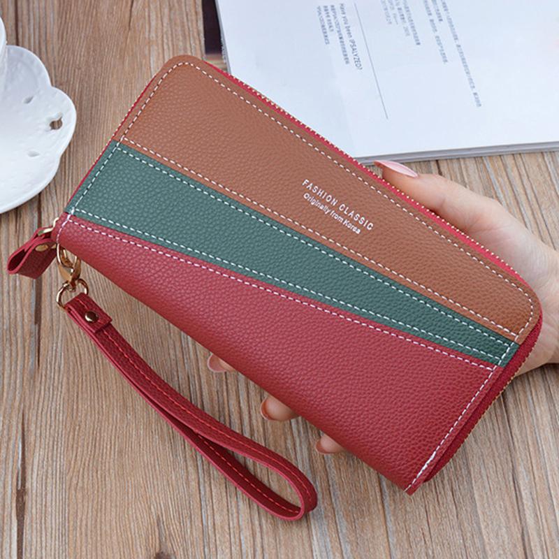 Damen Geldbörse Splicing Phones Bag Kartenhalter mit Reißverschlüssen Fashion Wallet Handtasche rot