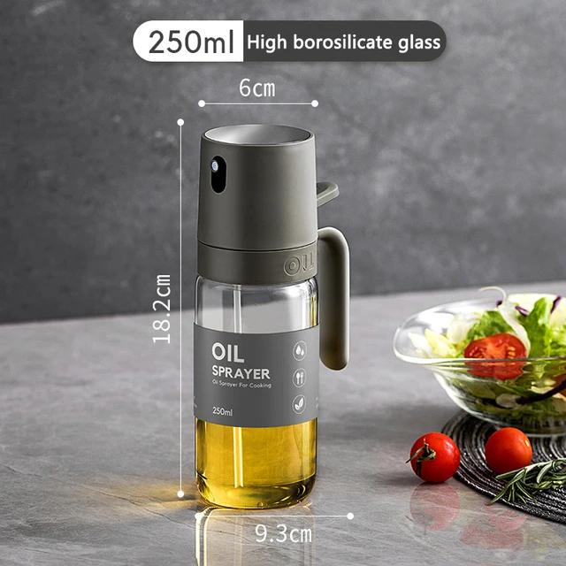 Ölsprühflasche, 250 ml, hochwertiges Borosilikatglas, Speiseölspender, Olivenöl-Sprühgerät, Mister für das Backen von Salaten in der Luftfritteuse