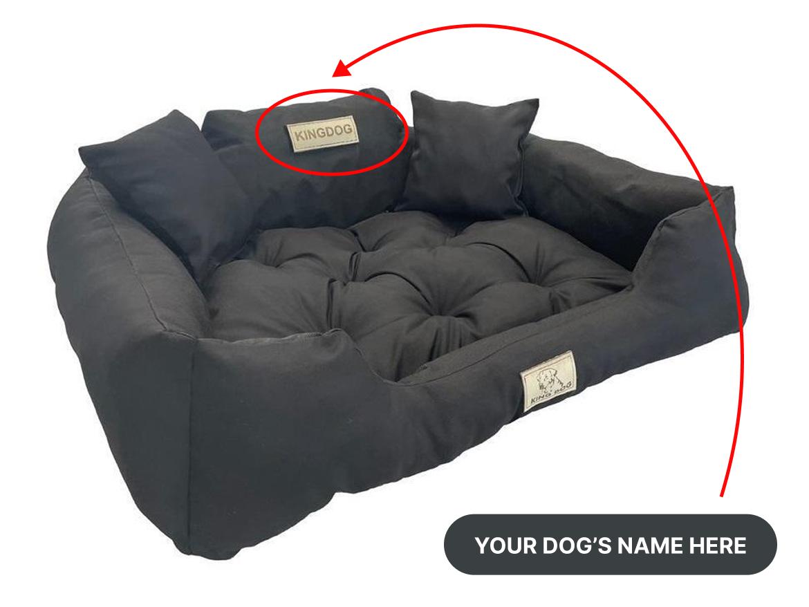 KINGDOG Hundebett mit HUNDENAME wasserdicht langlebig, SML XL XXL 3XL M - 75x65 cm schwarz