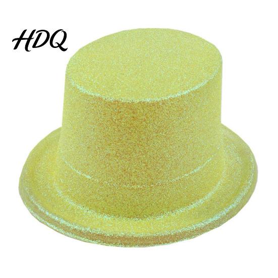 Modische Kostüm-Requisiten für Laufstege Glänzende Zylinder Glitzerhut Erwachsene Kinder Bunter Zaubererhut Viktorianisches Kostüm Weihnachten Leichter Fedora gelb