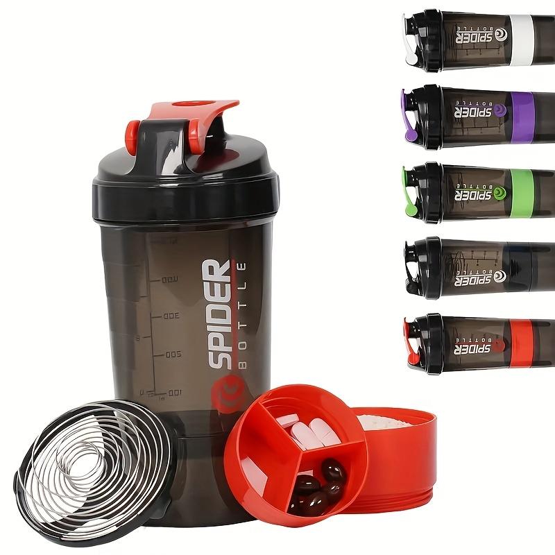 Outdoor Protein Shaker Flasche - 3-lagig Abnehmbar Fitness Sport Trageband Skalierter Smoothie Becher Camping Outdoor Wasserflasche rot
